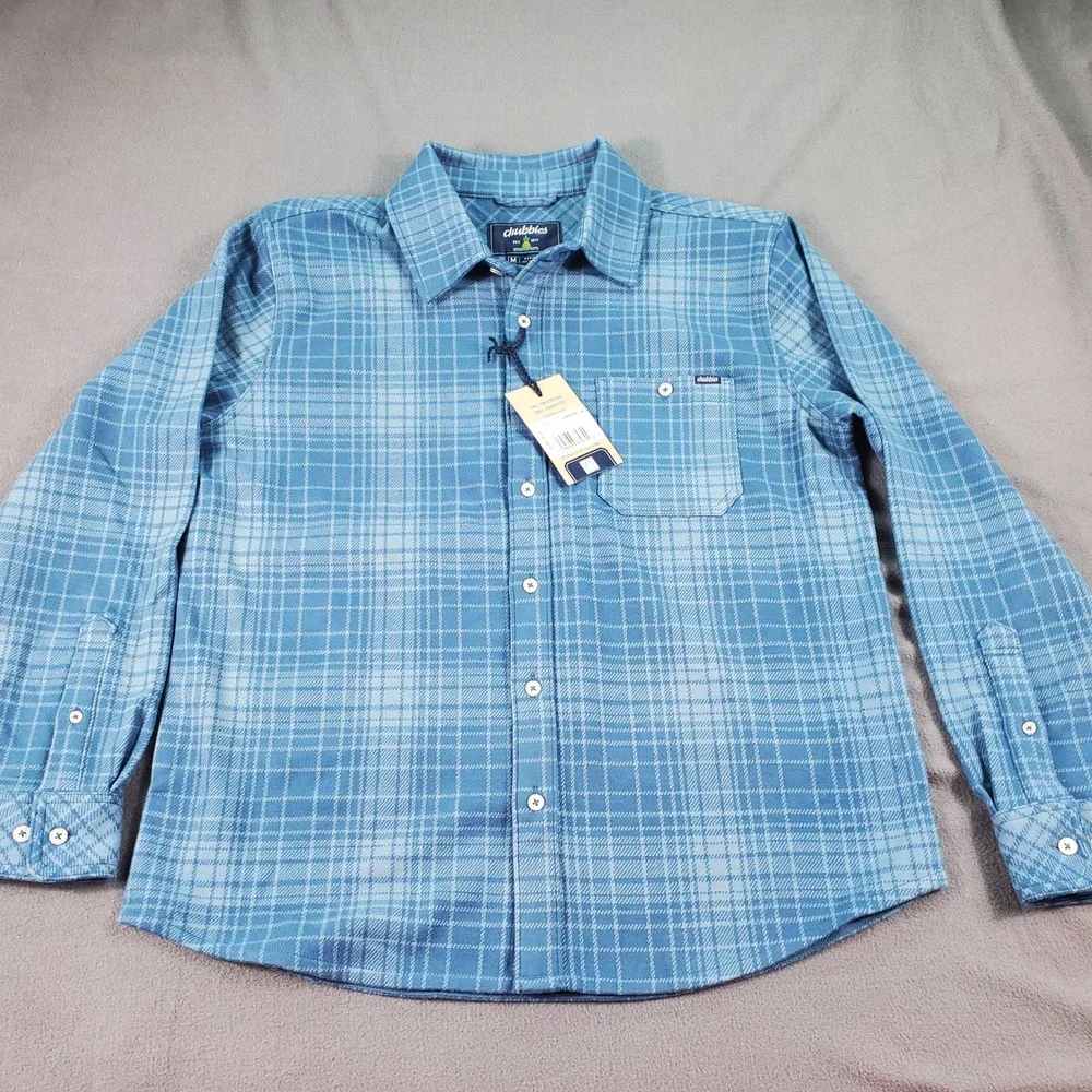 Chubbies The Blue Me Away Brushed Knit Overshirt Mens Medium Blue Plaid